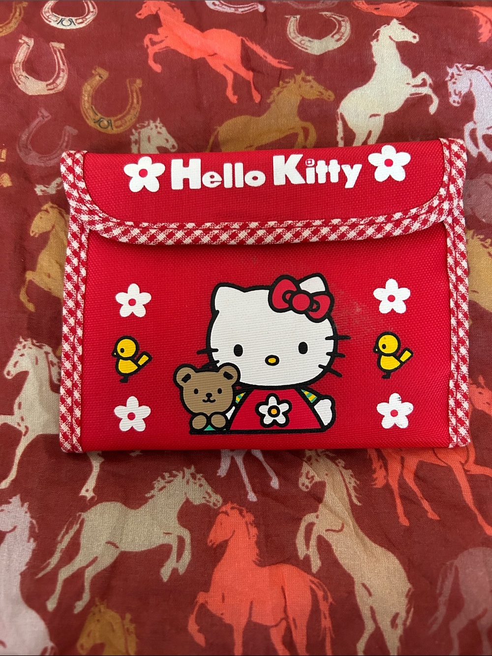 Hello Kitty Red Floral Cartoon Wallet with Bear and Birds
